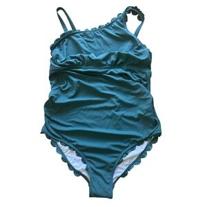 NWT Charmo Maternity One-Piece Swimsuit, Scallop Trim, Teal, XL
